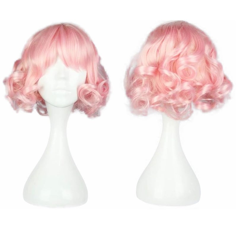 KiyaCos Short Curly Wavy Layered Harajuku Cosplay Wigs Costume Hair Pastel Pink - Image 1